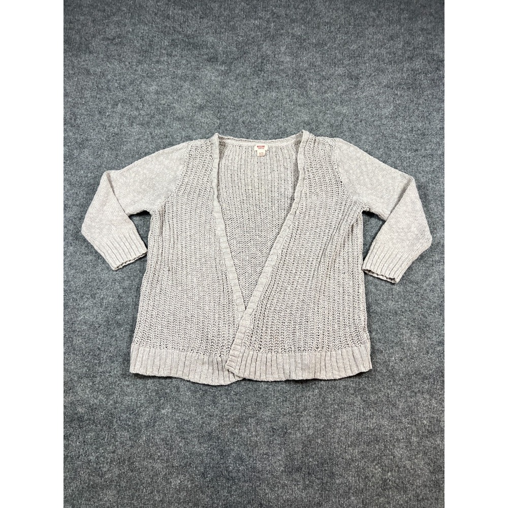 Mossimo Supply Co. Cardigan Sweater Women XL Beige Cotton Open Front Ribbed Trim